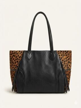 Aimee Kestenberg Chelsea Novelty Black Leather and Cheetah Print Hair On Tote